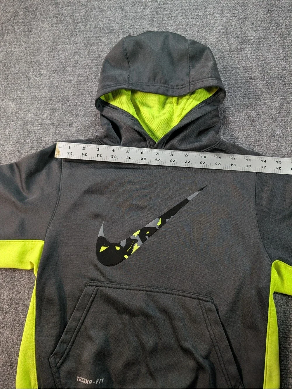 Nike Therma-Fit Youth Small Black Neon Green Hoodie Sweatshirt